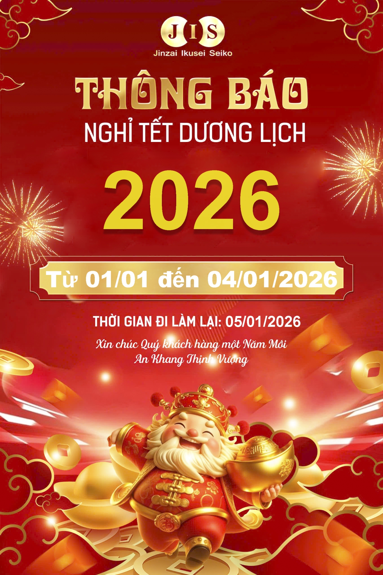 JIS THÔNG BÁO LỊCH NGHỈ TẾT DƯƠNG LỊCH 2026